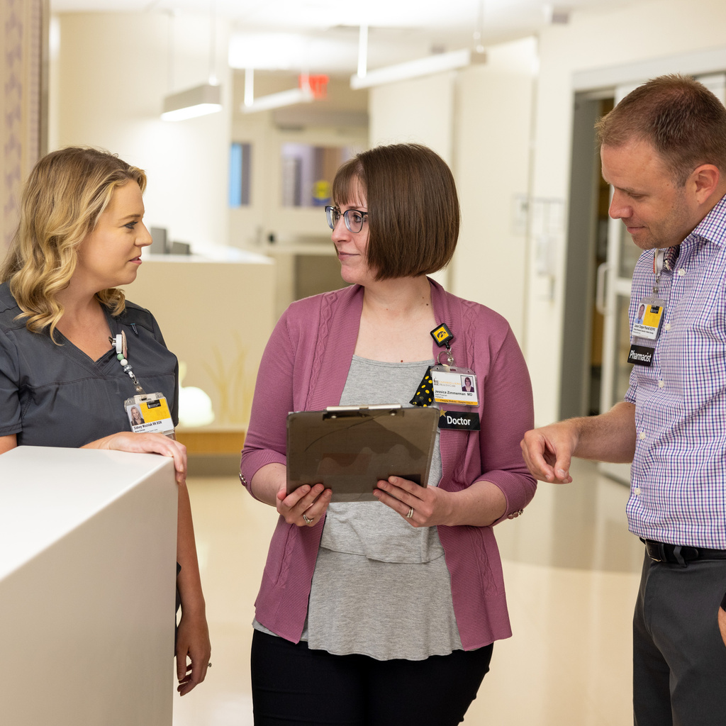 Pediatric oncology patients and care team at University of Iowa Stead Family Children’s Hospital on Tuesday, Aug. 15, 2023. Consent forms on file. Dr. Jessica Zimmerman and pharmacist Jason Cleppe