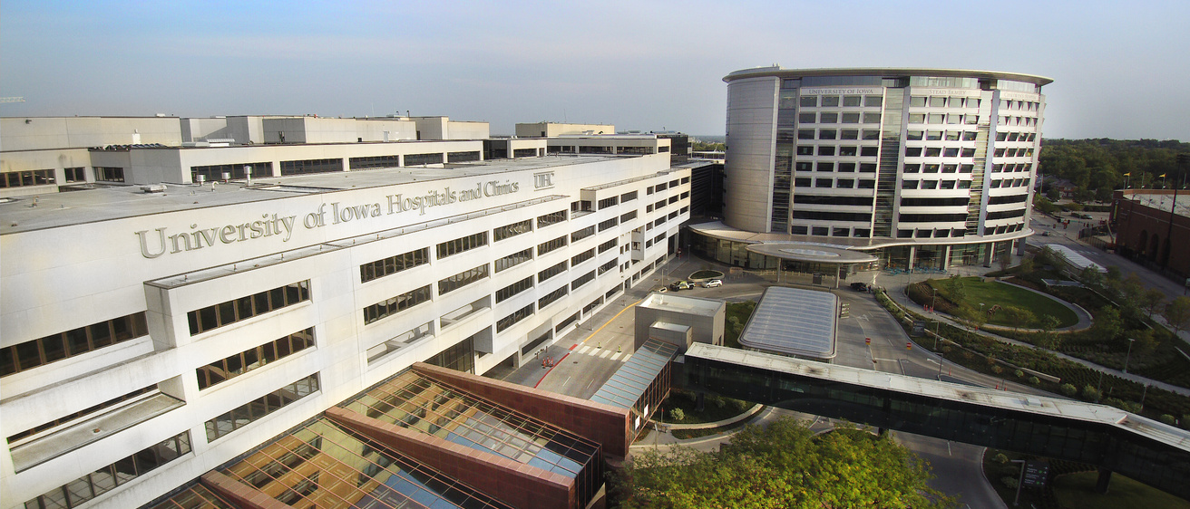 Drone footage of University of Iowa Health Care university campus, with Stead Family Children's Hospital at right. Photographed on Aug. 18, 2017.